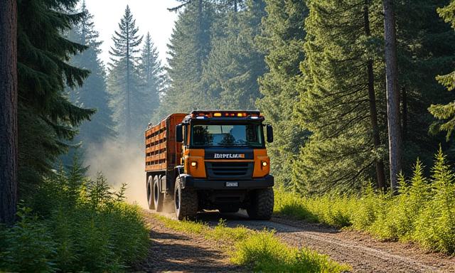 Sustainable logging operation with modern machinery and healthy forest backdrop.